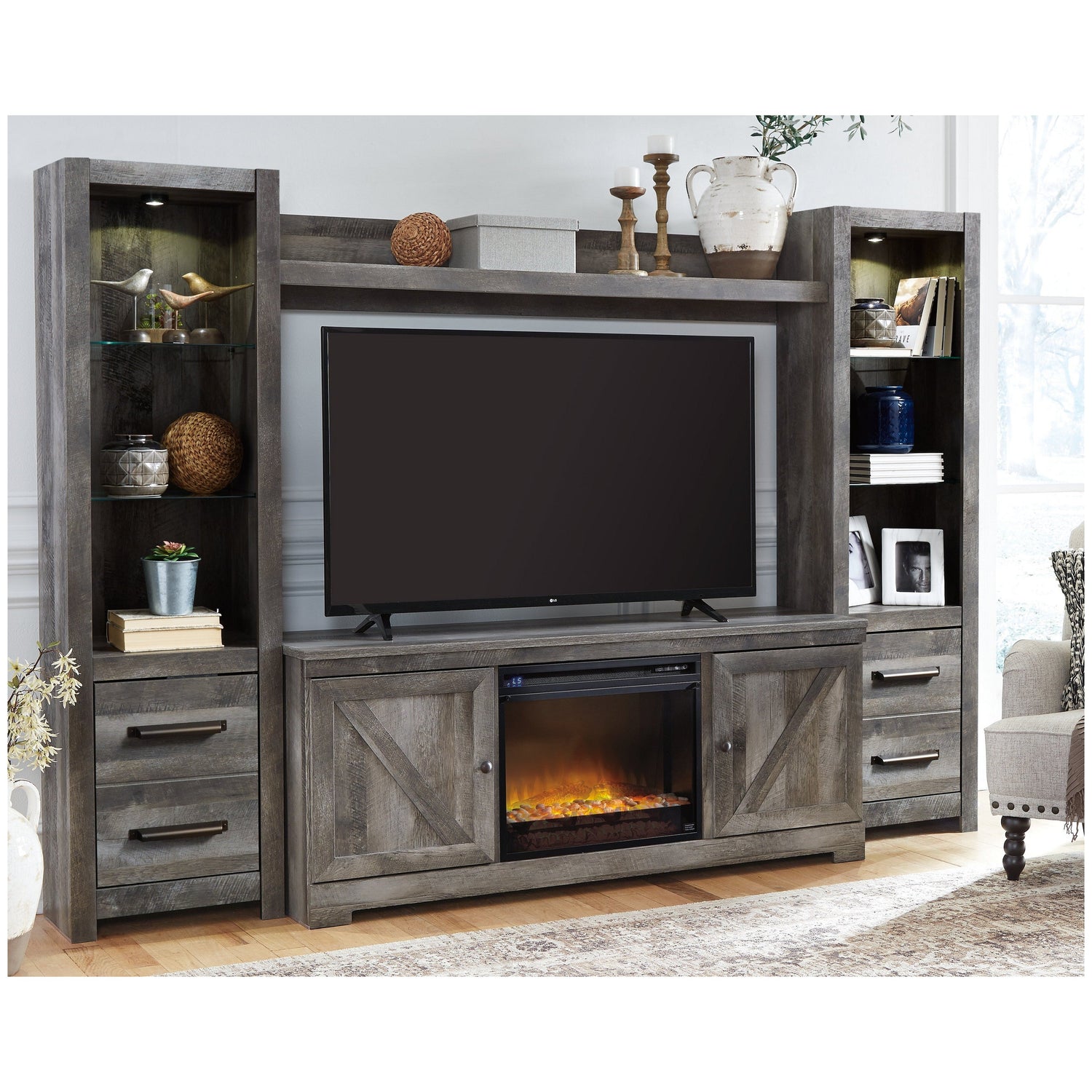 Wynnlow 4-Piece Entertainment Center with Electric Fireplace Ash-W440W5