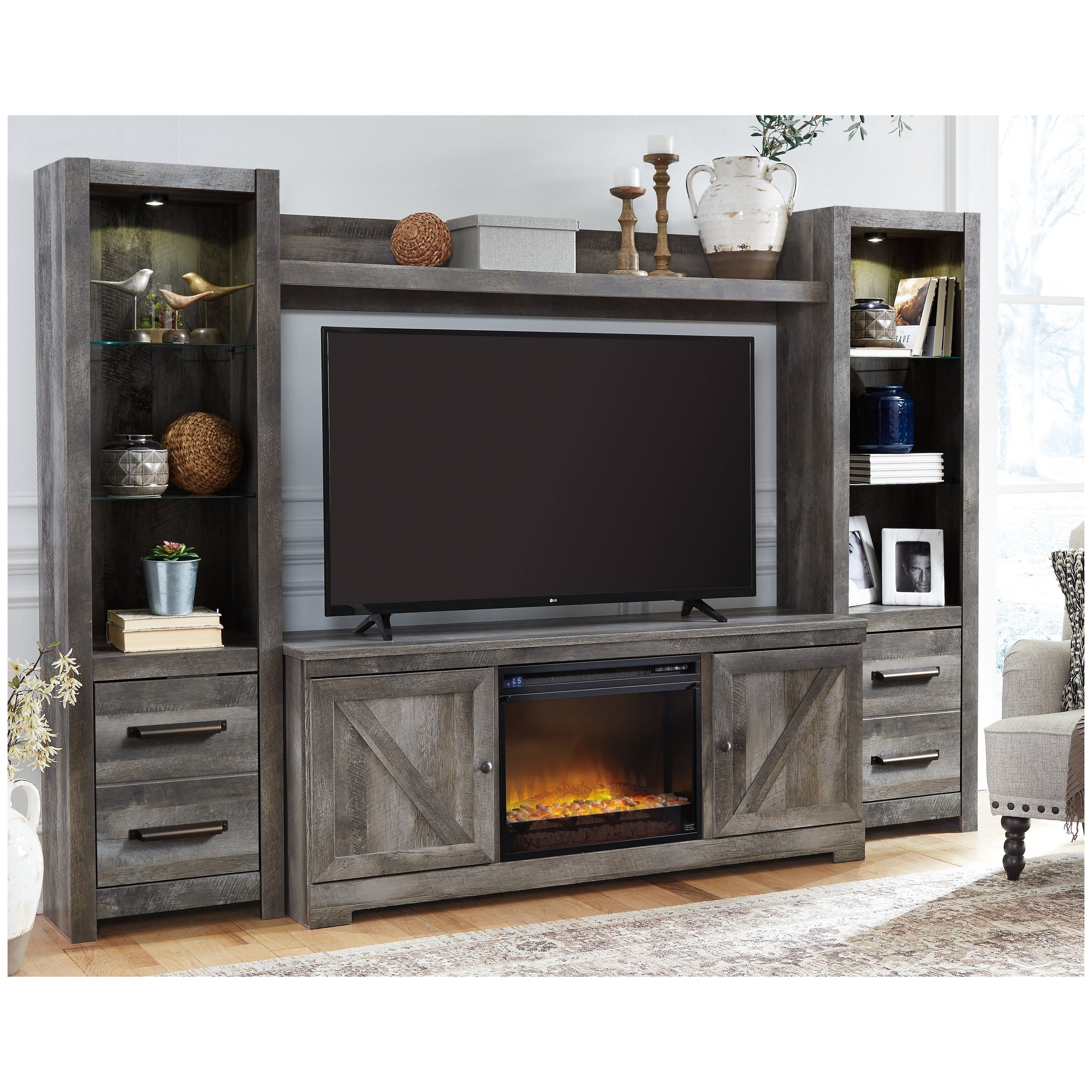 Wynnlow 4-Piece Entertainment Center with Electric Fireplace Ash-W440W5