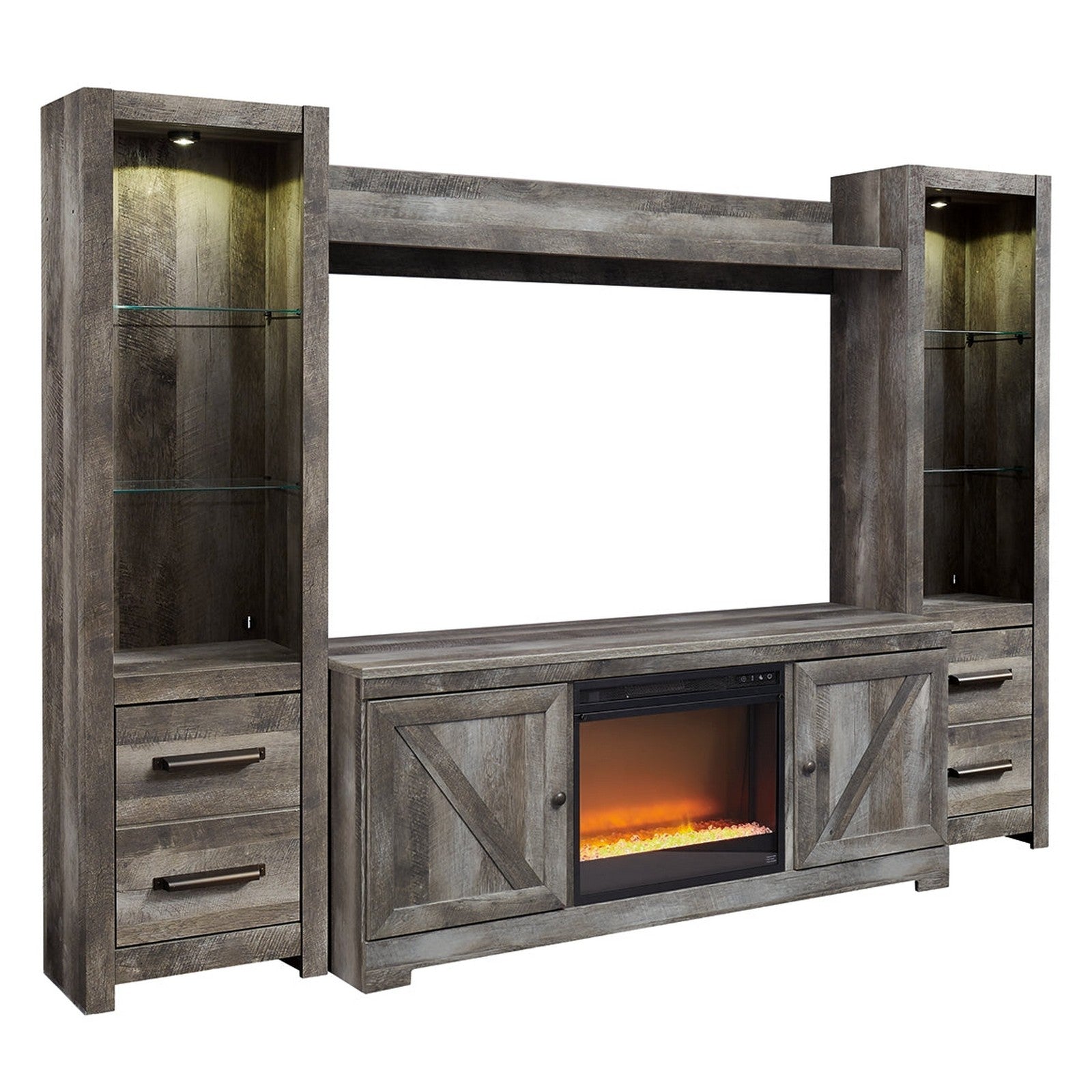Wynnlow 4-Piece Entertainment Center with Electric Fireplace Ash-W440W5