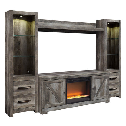 Wynnlow 4-Piece Entertainment Center with Electric Fireplace Ash-W440W5