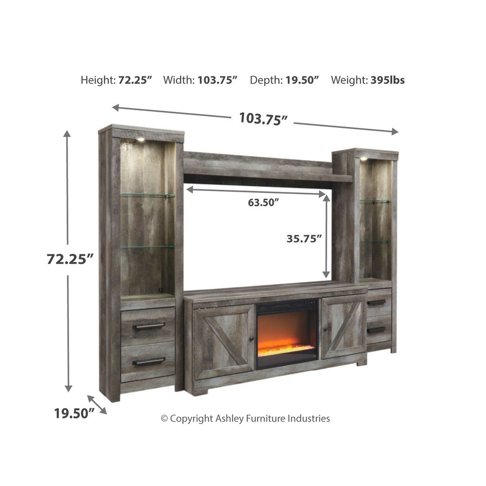 Wynnlow 4-Piece Entertainment Center with Electric Fireplace Ash-W440W5