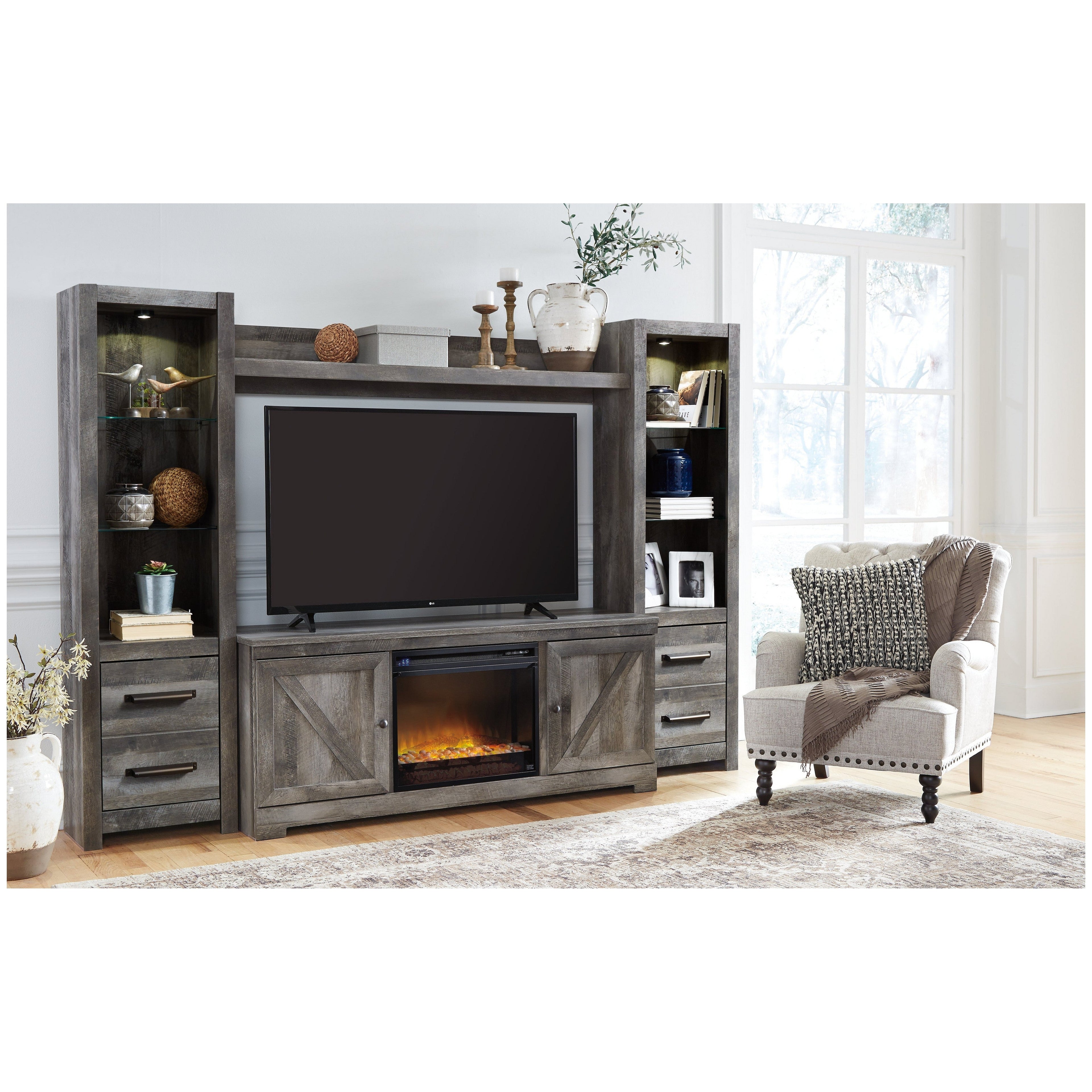 Wynnlow 4-Piece Entertainment Center with Electric Fireplace Ash-W440W5
