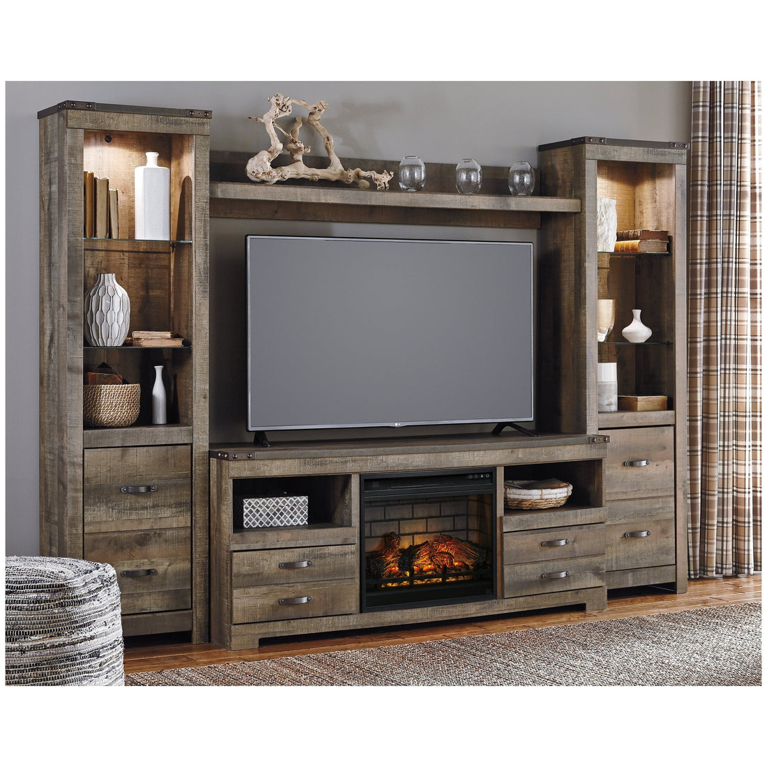 Trinell 4-Piece Entertainment Center with Electric Fireplace Ash-W446W8