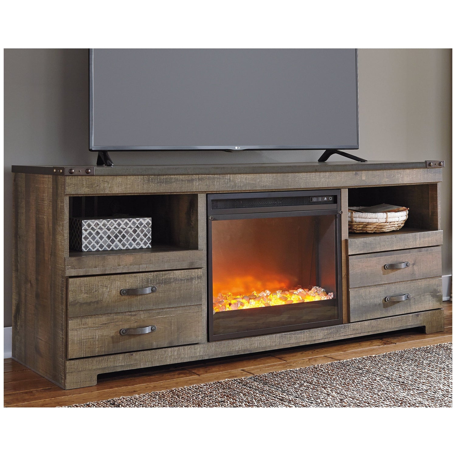 Trinell 63&quot; TV Stand with Electric Fireplace Ash-W446W5