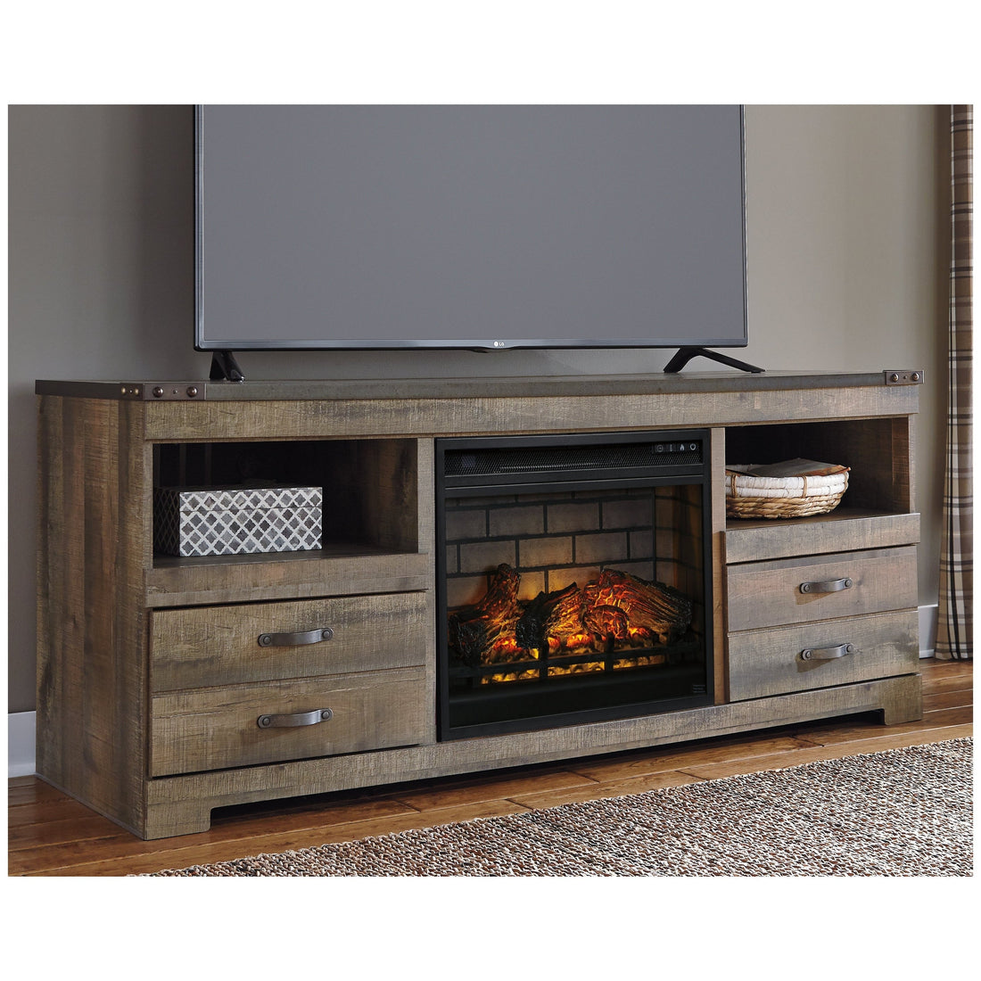 Trinell 63&quot; TV Stand with Electric Fireplace Ash-W446W9