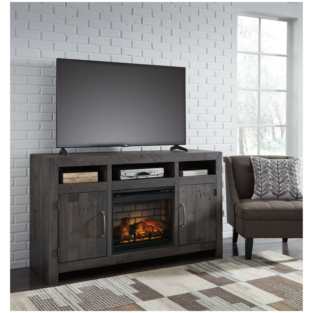 Mayflyn 62&quot; TV Stand with Electric Fireplace Ash-W729W3