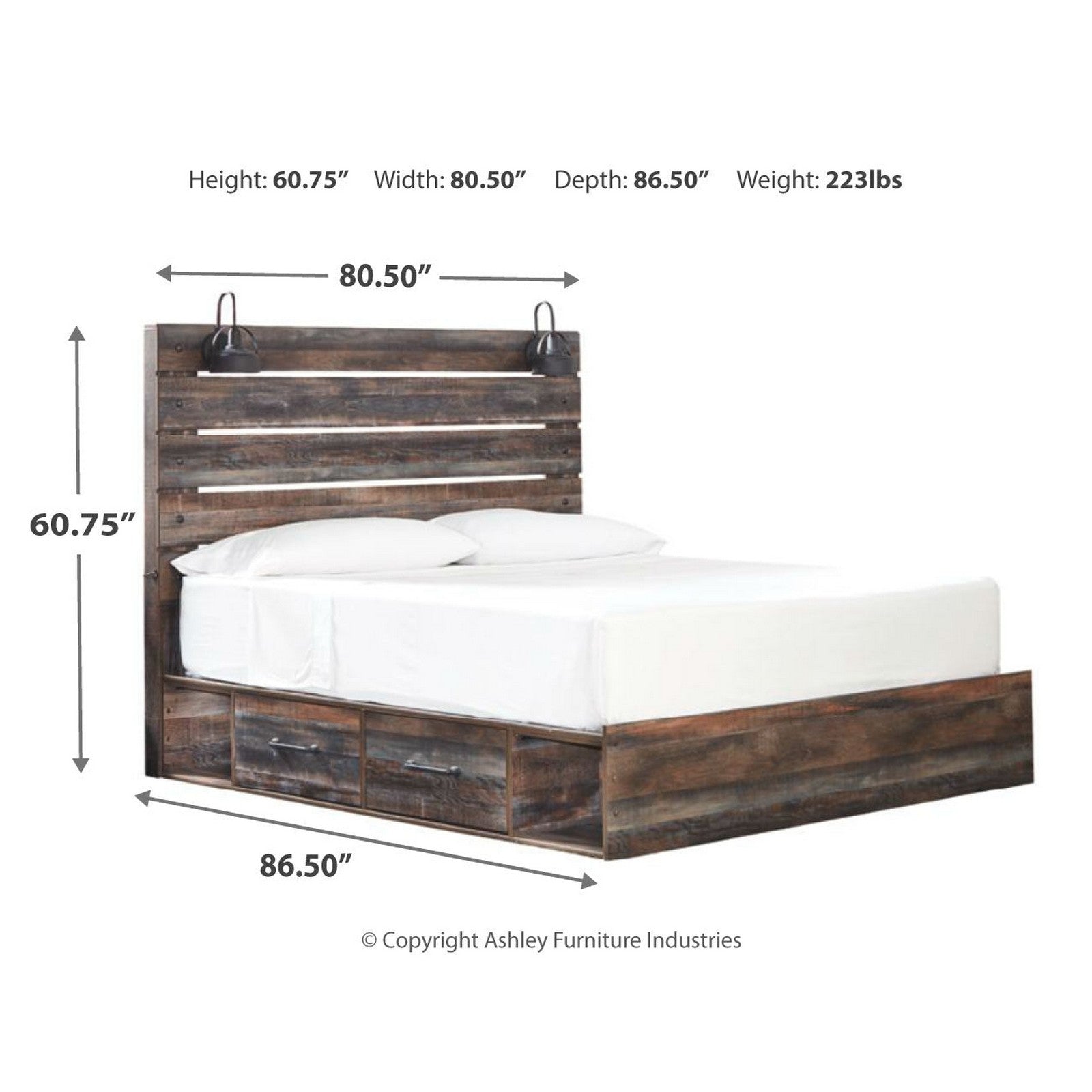 Drystan Panel Bed with 2 Storage Drawers