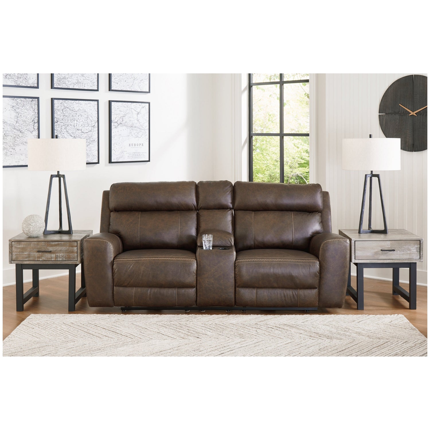 Roman Power Reclining Loveseat with Console